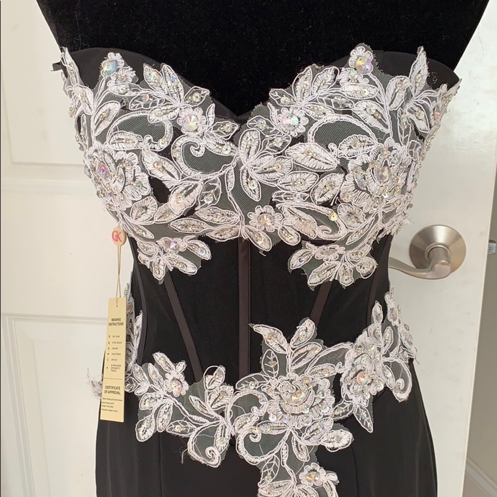 Strapless Prom/evening gown sheer black w/white